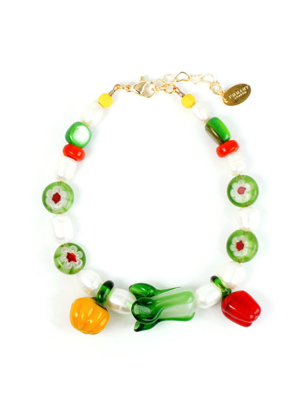 Glass Vegetable and Freshwater Pearl Bracelet