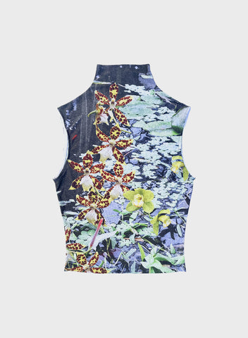 High Neck Top in Flower Lake Print - MADE TO ORDER