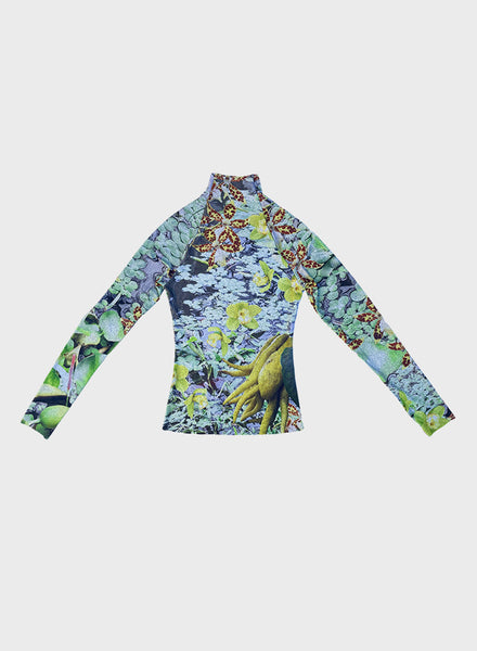 High Neck Long Sleeve Top in Flower Lake Print - MADE TO ORDER