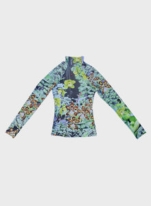 High Neck Long Sleeve Top in Flower Lake Print - MADE TO ORDER