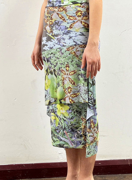 Asymmetric Skirt in Flower Lake Print - MADE TO ORDER