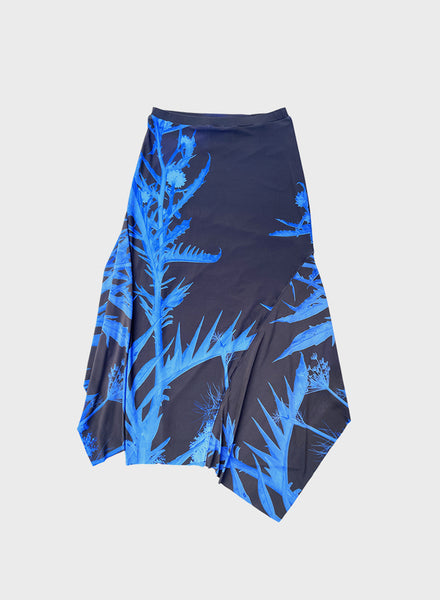 Asymmetric Skirt in Blue Artichoke Print - MADE TO ORDER