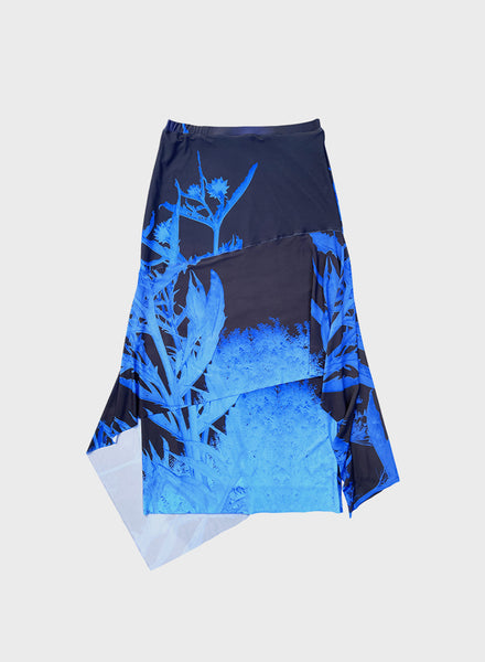 Asymmetric Skirt in Blue Artichoke Print - MADE TO ORDER