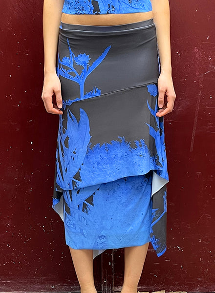 Asymmetric Skirt in Blue Artichoke Print - MADE TO ORDER