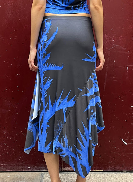 Asymmetric Skirt in Blue Artichoke Print - MADE TO ORDER