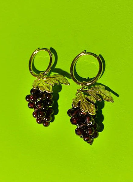 Grape Drop Earrings with 18k Gold Vermeil Hoops