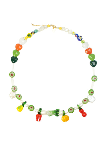 Glass Vegetable and Freshwater Pearl Necklace