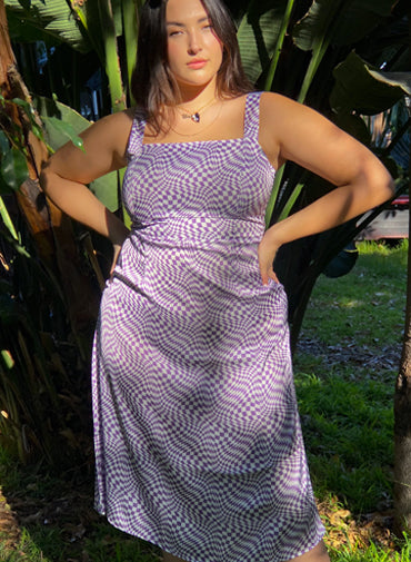 Sloane Midi Dress in Purple Check