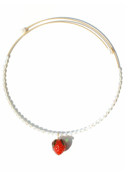 Strawberry & Freshwater Pearl Open Collar Necklace